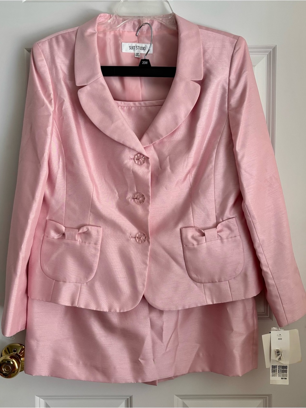 Suit Studio Pink Satin Two-Piece Blazer and Skirt Set